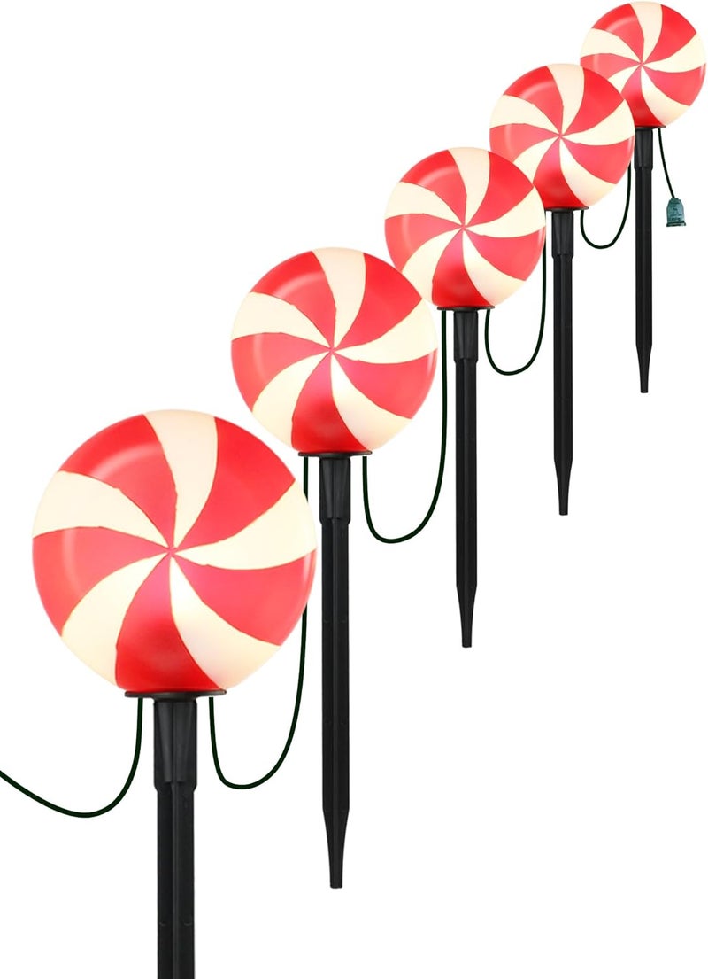 Adirxon Set of 5 Large Christmas Candy Cane Yard Stakes, Professional-Grade Outdoor Peppermint Decorations with C7 LED Lights, Heavy-Duty Holiday Light Stakes for Walkway, Lawn & Driveway - Image 1